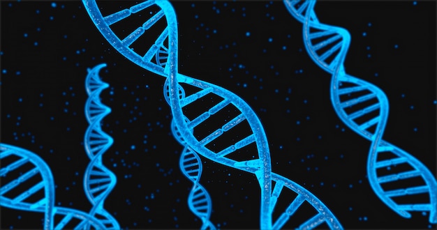 Blauwe DNA-structuur en cellen onder menselijke DNA-systeem 3D illustratie