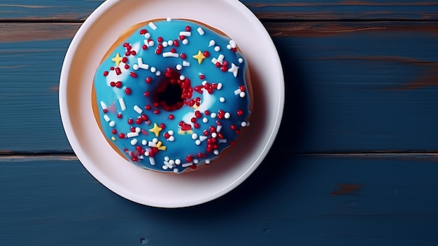 Blauwe Donut met sprinkles op een bord