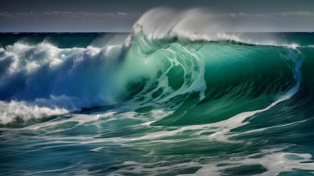 Blauwe dromen boeiende oceaangolven etherische wolken en delicaat schuim