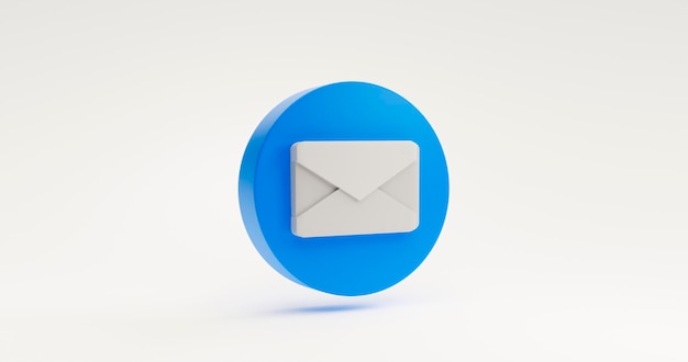 Blauwe e-mail of envelop pictogram symbool inbox contact communicatie teken website element concept illustratie op witte achtergrond 3D-rendering