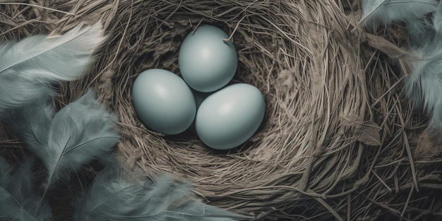 Blauwe eieren in een nest
