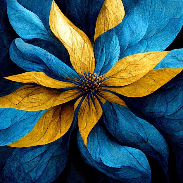 Blauwe en gele abstracte bloem Illustratie