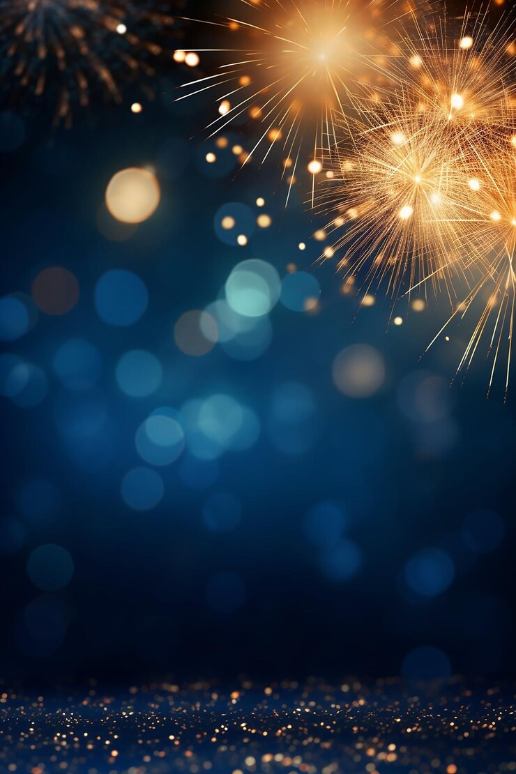 Foto blauwe en gouden abstracte achtergrond en bokeh op gelukkig nieuwjaar en huwelijksviering gegenereerd door ai