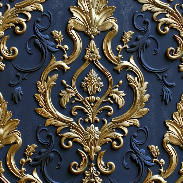 Blauwe en gouden bloemen naadloos patroon met bloeiende botanische tegels betoverend