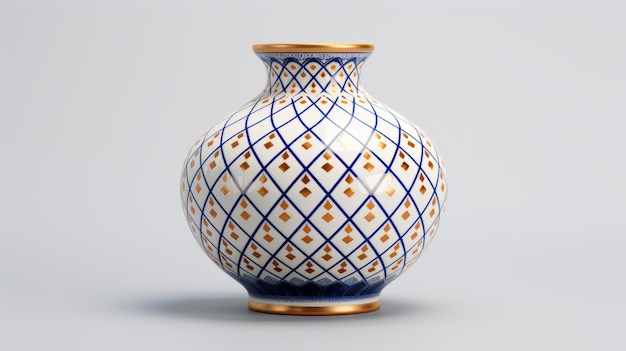 Blauwe en gouden vaas op witte achtergrond gedetailleerde Vray stijl met porselein patronen