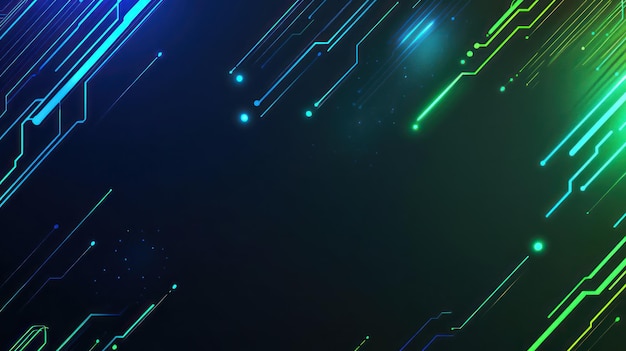 Blauwe en groene neon gloeiende printplaten met ingewikkelde patronen