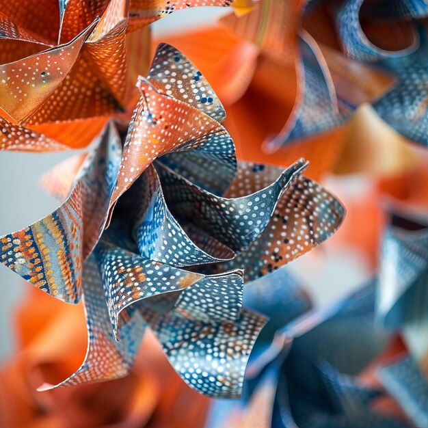 Blauwe en oranje 3D bloemen van papier