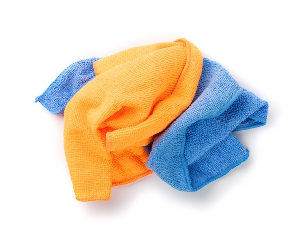 Blauwe en oranje microvezel reinigingsdoek geïsoleerd