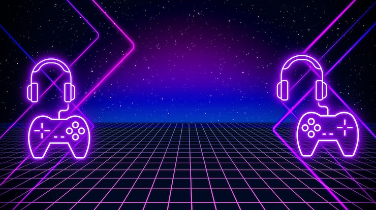 Foto blauwe en paarse futuristische spel achtergrond
