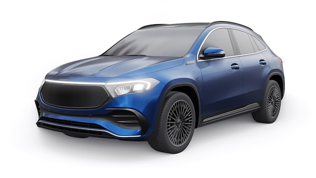 Blauwe familie innovatieve elektrische Suv auto op een witte achtergrond 3D-rendering