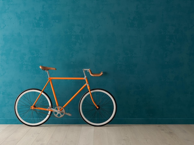 Blauwe fiets op roze achtergrond 3D illustratie