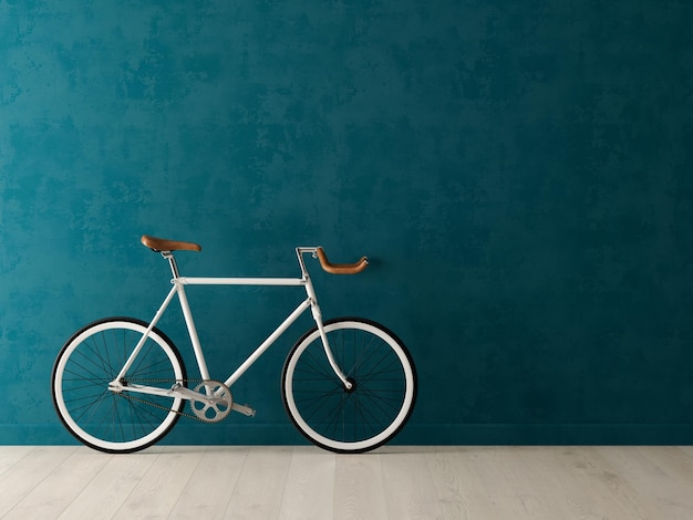 Blauwe fiets op roze achtergrond 3D illustratie