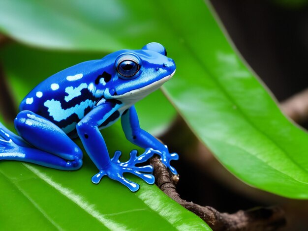 Foto blauwe gif pijl kikker zit op de boom kijken weg buiten ai gegenereerd