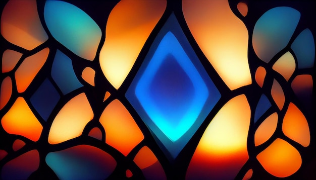 Blauwe gloeiende gebrandschilderd glas patroon achtergrond