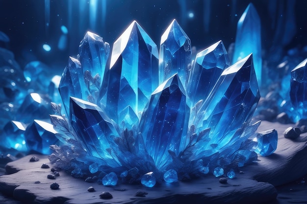 Blauwe gloeiende kristallen achtergrond