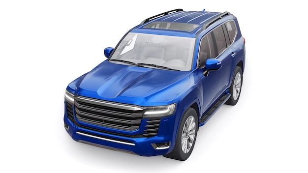 Blauwe grote familie zevenzitter premium SUV op een witte geïsoleerde achtergrond 3d illustratie