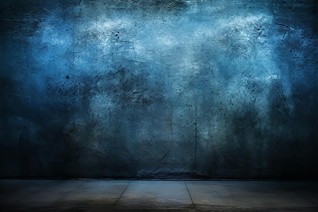 Blauwe grunge muur met betonnen vloer Abstract achtergrond 3d rendering