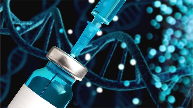 Blauwe helix menselijke DNA-structuur en vaccin