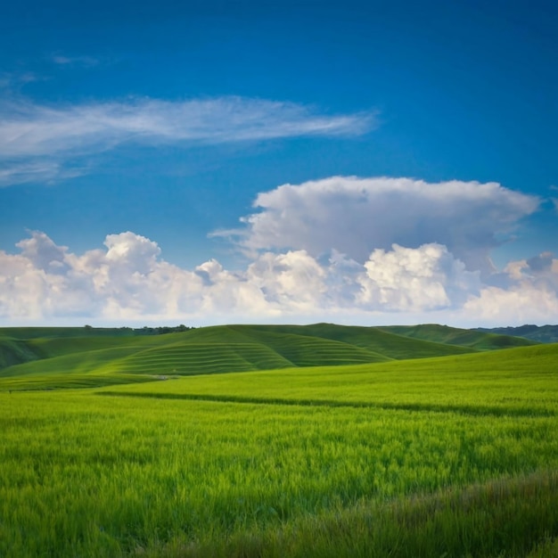 Blauwe hemel en groene achtergrond