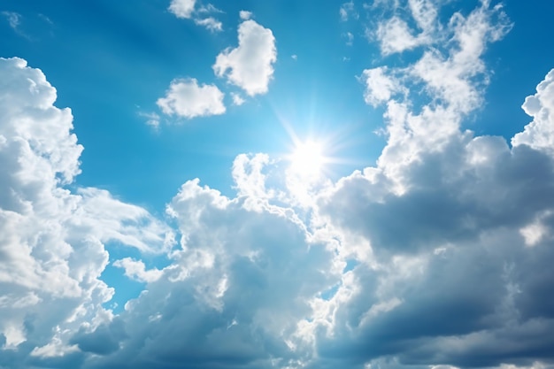 Foto blauwe hemel met wolken en zon fotografie