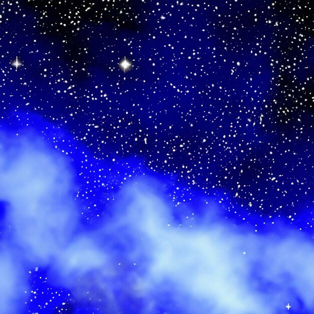blauwe hemel met wolken in sterrennacht 3d geïllustreerd