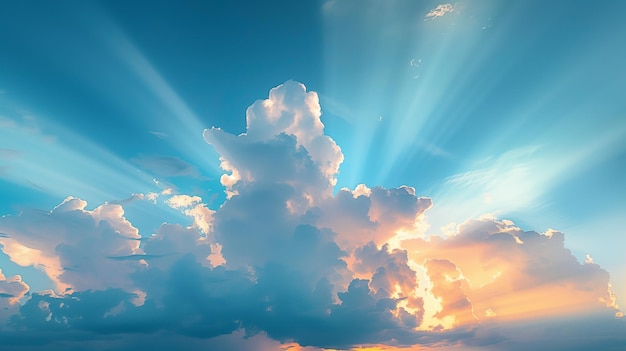 Foto blauwe hemel met wolkengradiënt lichte witte achtergrond schoonheid heldere wolken in zonneschijn zon