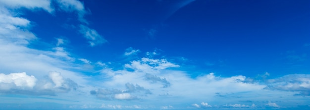 Blauwe hemelachtergrond met kleine wolken. panorama