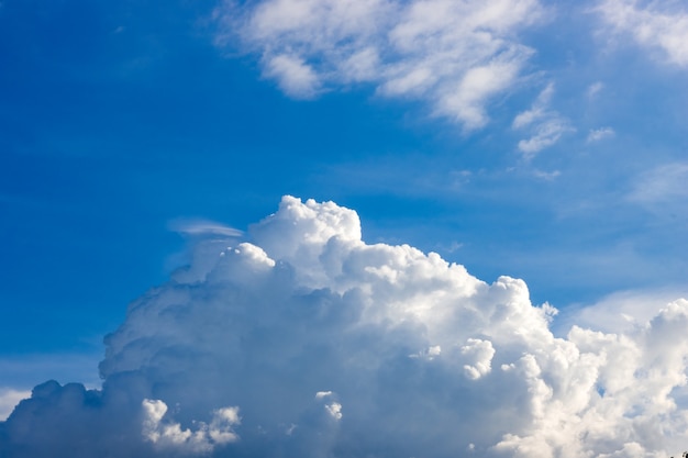 Blauwe hemelachtergrond met witte wolken en zonbezinning