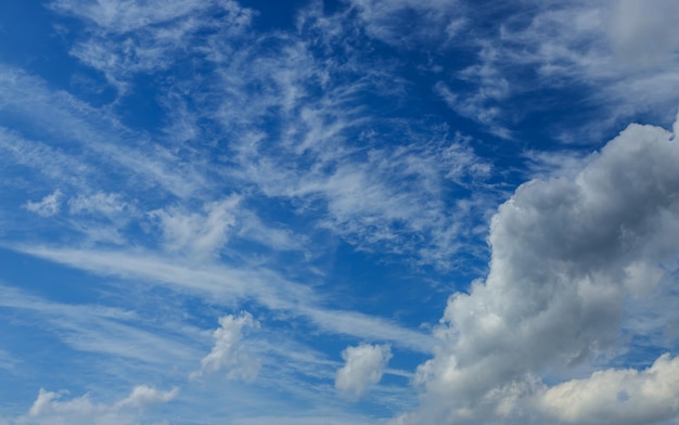 Blauwe hemelachtergrond met witte wolken