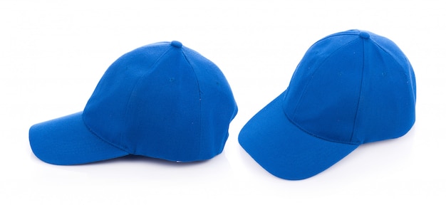 Blauwe hoed die op wit wordt geïsoleerd