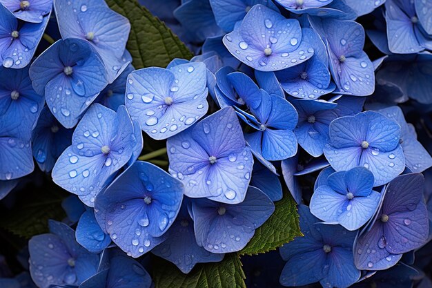 Blauwe hortensia bloemen van dichtbij