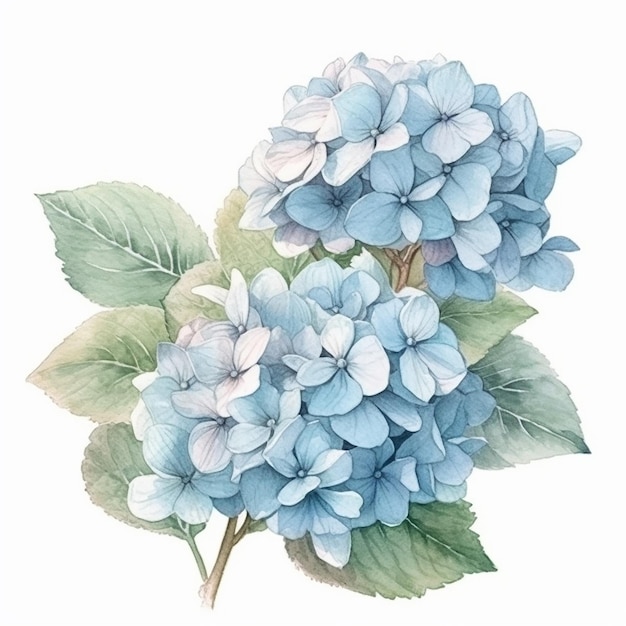 Blauwe hortensiabloemen op een witte achtergrond.