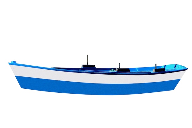 Blauwe houten vissersboot geïsoleerd op wit