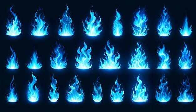 Blauwe ijs abstracte vuur vlam illustratie collectie op zwarte achtergrond ai gegenereerd