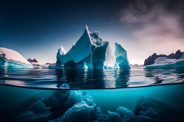 Blauwe ijsberg in Antarctica Global Warming Concept Generatieve AIxA