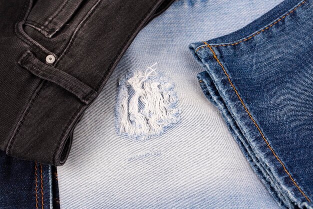 Blauwe jeansstof. Denim jeans textuur of denim jeans achtergrond.