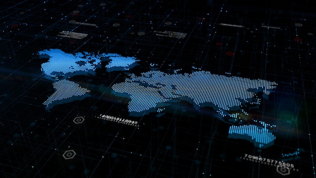 Blauwe kaart van de aarde Digitale cyberspace en digitaal datanetwerk