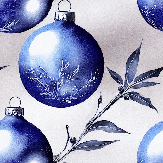 Blauwe kerstversiering. Naadloos terugkeerpatroon. Vintage motief. Digitale kunst