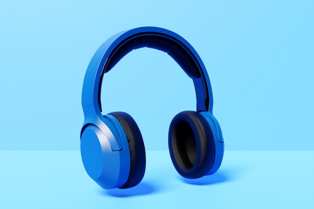 Blauwe klassieke draadloze hoofdtelefoon geïsoleerd 3D-rendering Hoofdtelefoon pictogram illustratie Audiotechnologie