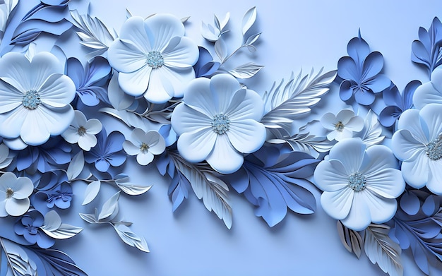 blauwe kleur 3d muur blad bloem blad achtergrond behang