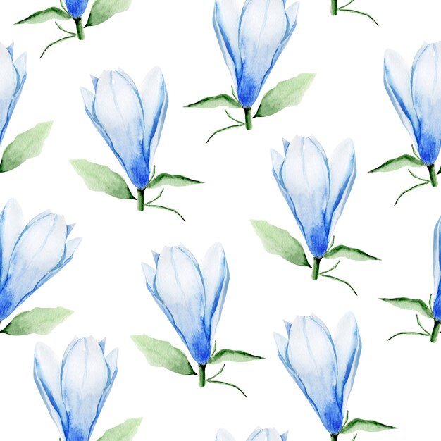 Blauwe lente bloemen aquarel naadloze patroon