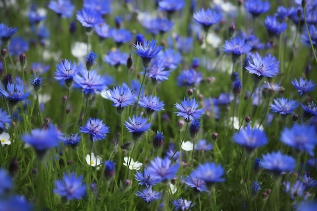 Blauwe lente mooie bloemen groene bloemen bloesem kopie blad ruimte achtergrond natuur Generatieve AI
