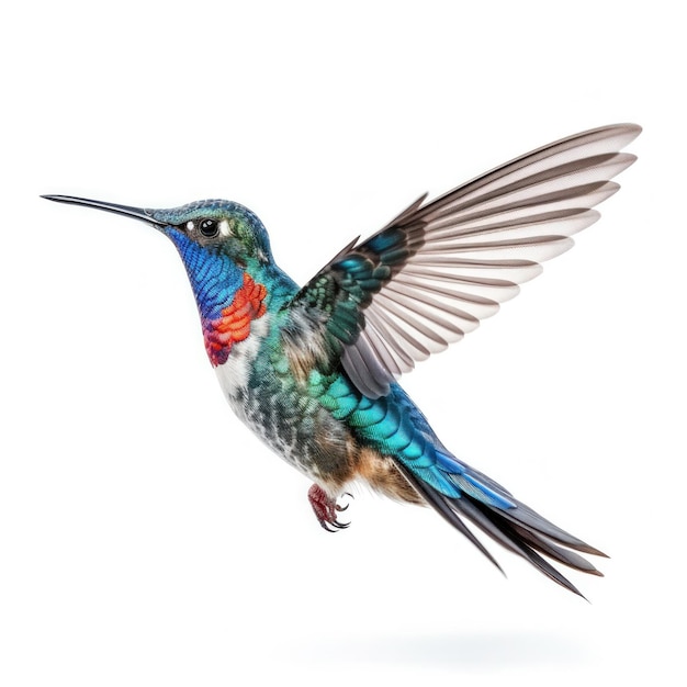 Blauwe levendige breed gefactureerde kolibrie geïsoleerde illustratie AI GenerativexA