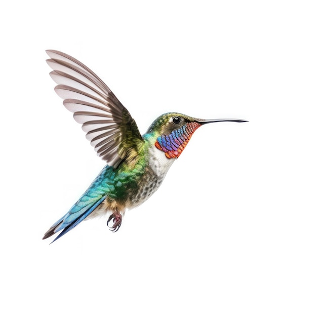 Blauwe levendige breed gefactureerde kolibrie geïsoleerde illustratie AI GenerativexA