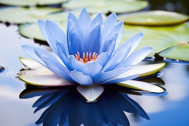 Foto blauwe lotus drijvend op een rustige vijver