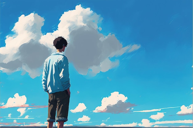 Blauwe lucht met wolken blauwe lucht met wolken in manga anime komische stijl digitale kunststijl illustratie schilderij