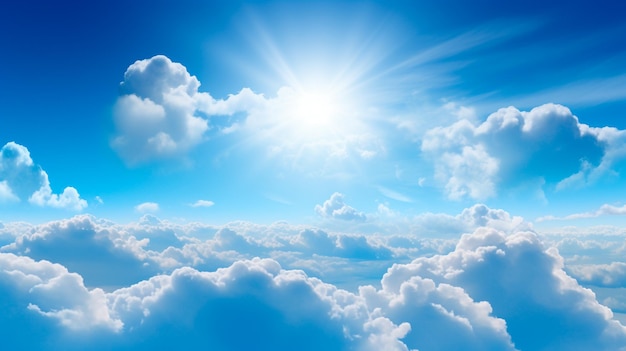 Blauwe lucht met wolken en zon generatieve ai