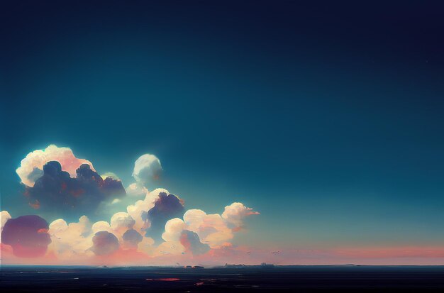 Blauwe lucht met wolken geschilderd