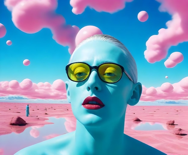 blauwe man met een bril surrealistisch portret