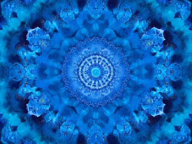 Blauwe Mandala bloem centrum concentrische Caleidoscoop ontwerp ontwerppatroon